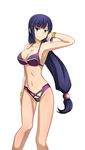  bikini bracelet breasts choker cleavage freckles gundam gundam_build_fighters highres jewelry kenken large_breasts long_hair mihoshi_(gundam_bf) navel purple_eyes purple_hair simple_background solo swimsuit very_long_hair white_background 