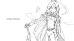  breasts character_name greyscale isizuaki long_hair medium_breasts monochrome navel ragnarok_online rune_knight simple_background solo very_long_hair white_background 