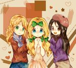  2girls bebe_stevens black_hair blonde_hair blue_eyes brown_eyes crossdressing gloves green_eyes hat jacket leopold_stotch long_hair marjorine mochiko_(guremaru) multiple_girls otoko_no_ko ribbon scarf smile south_park wendy_testaburger 