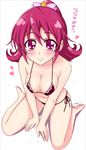  aida_mana bad_id bad_pixiv_id bikini bow breasts cleavage dokidoki!_precure half_updo jewel_(the_black_canvas) medium_breasts pink_bow pink_eyes pink_hair precure short_hair sitting smile solo swimsuit wariza 