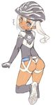  ass bicycle_helmet bike_jersey black_legwear blade_(galaxist) blue_eyes blush dark_skin helmet long_hair original pointy_ears solo thighhighs twintails white_hair 