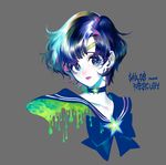  artist_name bishoujo_senshi_sailor_moon blue bow brooch character_name choker grey_background jewelry mizuno_ami monochrome pigeon666 ribbon sailor_collar sailor_mercury short_hair solo symbol-shaped_pupils upper_body 