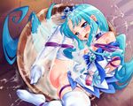  1girl bdsm blue_eyes blue_hair blush bondage bound cum cum_bath cum_in_container cure_marine feet heartcatch_precure! kurumi_erika long_hair nekozawa_yukari nipples precure pussy rope 