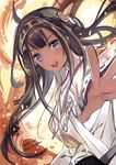  ahoge blue_eyes brown_hair headgear highres kantai_collection kongou_(kantai_collection) long_hair looking_at_viewer mizuta_kenji nontraditional_miko open_mouth outstretched_arm signature sketch solo 