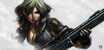  antonio_de_luca blonde_hair breasts fox_hound gun hair_over_one_eye highres jacket large_breasts lipstick makeup metal_gear_(series) metal_gear_solid nail_polish rifle sniper_wolf snowing solo weapon 
