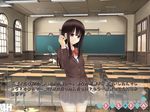  black_hair classroom desk hisahara_shizuku long_hair original red_eyes school_desk school_uniform shitou_(4h) solo student translation_request 