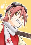  bass_guitar daniel_macgregor flcl goggles goggles_on_head grin haruhara_haruko instrument pink_hair scarf short_hair smile solo whiskers yellow_eyes 