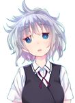  blue_eyes hato_haru kosegawa_shiromi looking_at_viewer miyamori_school_uniform open_mouth saki school_uniform silver_hair solo vest 