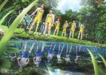  bicycle bicycle_helmet bike_jersey bike_shorts cloud day forest glasses grass ground_vehicle helmet highres holding holding_helmet imaizumi_shunsuke kinjou_shingo lily_pad makishima_yuusuke matsuda_shinji multiple_boys naruko_shoukichi nature onoda_sakamichi reflection safety_glasses shoes sky sneakers sportswear tadokoro_jin tree water yowamushi_pedal 