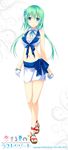  anklet blue_eyes gloves green_hair hair_ribbon jewelry kaku_konami koisuru_natsu_no_last_resort legs low_twintails miniskirt ribbon sandals satofuji_masato skirt twintails waitress white_gloves 