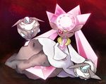  blue_eyes carbink crystal diancie gem no_humans open_mouth pokemon pokemon_(game) pokemon_xy red_eyes rock wink 