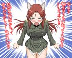  angry animal_ears birthday blush breasts commentary crying epaulettes hiro_yoshinaka large_breasts long_hair military military_uniform minna-dietlinde_wilcke seiyuu_connection solo strike_witches tanaka_rie tears translated uniform wolf_ears world_witches_series 