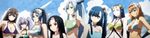  6+girls araki_mataemon bikini black_hair blue_eyes blue_hair breasts brown_hair dark_skin glasses gotou_matabei hattori_hanzou_(hyakka_ryouran) highres houzouin_inshun hyakka_ryouran_samurai_girls large_breasts long_hair multiple_girls naoe_kanetsugu_(hyakka_ryouran) orange_hair ponytail purple_eyes red_eyes sanada_yukimura_(hyakka_ryouran) sasaki_kojirou_(hyakka_ryouran) short_hair smile standing stitched summer swimsuit tokugawa_sen twintails very_long_hair white_hair yellow_eyes 