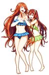  bikini blush brown_eyes brown_hair feathers fire_emblem fire_emblem:_kakusei frilled_bikini frills hair_ornament long_hair mother_and_daughter multiple_girls open_mouth pokey red_eyes red_hair selena_(fire_emblem) swimsuit tiamo transparent_background twintails very_long_hair 