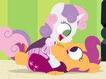  dtcx97 equine female friendship_is_magic fur green_eyes hair horn horse mammal my_little_pony orange_fur pegasus pony purple_eyes purple_hair scootaloo_(mlp) sweetie_belle_(mlp) two_tone_hair unicorn white_fur wings 