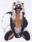  absurd_res anthro boxers breasts female gidget hi_res kneeling mammal pinup skunk solo terrie_smith traditional_media underwear 