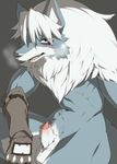  ??? blue_fur breath canine canine_penis censored erection fur gloves hair legendz long_hair looking_at_viewer male mammal muscles nenemaru open_mouth penis plain_background solo white_hair wolf wolfy_the_werewolf 