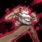  abstract_background anthro belt biceps big_muscles brown_fur canine clenched_teeth clothing fangs fur glowing glowing_eyes kill_la_kill male mammal muscles pants pecs pink_nose pose red_eyes shirt solo standing tan_fur teeth toned torn_clothing waddledox were werewolf white_fur wolf 