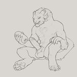  4_toes balls barbs charr claws cum digitigrade erection fangs feline guild_wars hindpaw horn line_art looking_down male mammal monochrome multiple_ears navel nude pawpads paws penis plain_background sex_toy sitting snowskau soles solo toes toned video_games white_background 