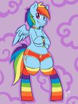  anthro blue_fur cutie_mark deejayhan equine female friendship_is_magic fur hair happy horse long_hair mammal multi-colored_hair my_little_pony one_eye_closed pegasus pony purple_eyes rainbow_dash_(mlp) rainbow_hair smile socks solo standing wide_hips wings 