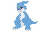  5_fingers anthro balls barefoot claws digimon dragon dreiker erection happy hi_res horn looking_at_viewer male nude open_mouth penis plain_background smile solo standing toe_claws tongue uncut veemon white_background 