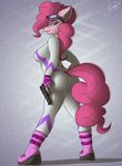  abstract_background anthro anthrofied blue_eyes butt clothing equine eyewear female fili-second_(mlp) fingerless_gloves friendship_is_magic fur gloves goggles gun hair holding horse looking_at_viewer mammal my_little_pony pink_fur pink_hair pinkie_pie_(mlp) pistol pony pose power_ponies_(mlp) ranged_weapon skinsuit skipsy smile solo standing tight_clothing weapon 