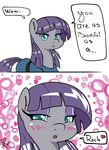  &lt;3 amostheartman blue_eyes blush clothing comic dialog dress english_text equine eyeshadow female friendship_is_magic hair horse looking_at_viewer makeup mammal maud_pie_(mlp) my_little_pony plain_background pony purple_hair text white_background 