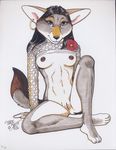 absurd_res anthro black-backed_jackal breasts canine female hi_res jackal looking_at_viewer mammal nipples nude pinup pose pussy solo terrie_smith traditional_media 