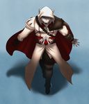  anthro assassin&#039;s_creed assassin's_creed blue_background canine cape claws clothed clothing fur looking_at_viewer mammal plain_background pose signature spearfrost video_games white_fur wolf 