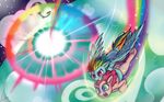  blue_eyes cloud cutie_mark dreatos duo equine explosion female friendship_is_magic hair horse mammal multi-colored_hair my_little_pony outside pegasus pink_hair pinkie_pie_(mlp) pony purple_eyes rainbow rainbow_dash_(mlp) rainbow_hair sky sonic_rainboom stars tears valcron wings 