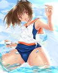  brown_eyes brown_hair i-401_(kantai_collection) kantai_collection moyashi_onna ponytail sailor_collar school_swimsuit short_hair short_ponytail swimsuit swimsuit_under_clothes 