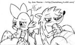  balls black_and_white blush claws dragon drooling duo fangs fellatio friendship_is_magic fur gay half-closed_eyes hands jcoshooves lips male mammal monochrome my_little_pony oral oral_sex paws penis plain_background raccoon regular_show rigby saliva scales sex spike_(mlp) white_background young 