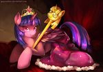  crown curtains equine female friendship_is_magic fur gem gold greyradian hair horn horse looking_at_viewer lying mammal my_little_pony pony purple_eyes purple_hair robe scepter solo sparkle sparkles twilight_sparkle_(mlp) winged_unicorn wings 