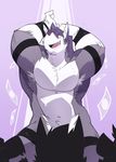  anthro biceps big_muscles black_nose caleb_(kokuhane) canine censored dancing dog fur happy husky kokuhane male mammal muscles nude pecs personal_escort pose smile solo stripper teasing 