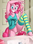  anthro anthrofied blue_eyes bottomless brian_mcpherson clothing cutie_mark equine female friendship_is_magic fur hair happy horse mammal my_little_pony phone pi pink_fur pink_hair pinkie_pie_(mlp) pony pose pussy selfie smile solo 