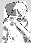  canine cub cum cum_in_mouth cum_inside dalmatian dog eyes_closed female greyscale hair_over_eye hi_res mammal messy monochrome navel nipples nude oral solo tentacle_sex tentacles topless vannie young 