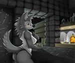  breasts butt canine clothed clothing female looking_at_viewer mammal ozoneserpent solo wolf yellow_eyes 