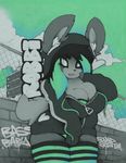  baggy_clothes big_breasts breasts chubby cleavage clothed clothing detailed_background female graffiti hoodie huge_breasts lagomorph mammal panties rabbit robbi_rabbit slit_eyes smutbunny thick_thighs underwear urban 