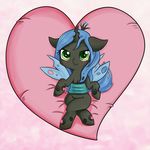  blue_hair blush changeling cub female feral friendship_is_magic green_eyes hair horn looking_at_viewer my_little_pony queen_chrysalis_(mlp) solo wings young zokkili 
