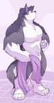  biceps big_muscles caleb_(kokuhane) canine dog husky kokuhane male mammal muscles nude personal_escort plain_background pose solo stripper 