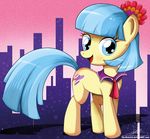  blue_eyes city coco_pommel_(mlp) cutie_mark equine female feral flower friendship_is_magic hair horse mammal multi-colored_hair my_little_pony necktie pony portrait solo standing stars the-butch-x 