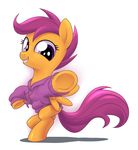  clothing cub cute equine female feral friendship_is_magic fur hair happy hoodie hooves horse looking_at_viewer mammal my_little_pony orange_fur pegasus plain_background pony purple_eyes purple_hair scootaloo_(mlp) smile solo stoic5 sweater white_background wings young 