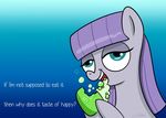  blue_eyes dialog eating english_text equine friendship_is_magic hair horse mammal maud_pie_(mlp) my_little_pony pony purple_hair smile soap solo text 