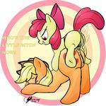  anal anal_penetration anus apple_bloom_(mlp) applejack_(mlp) big_sub_small_dom blonde_hair bow cowboy_hat cub cutie_mark dialog dildo duo english_text equine eyes_closed female feral freckles friendship_is_magic fur grin hair hat horse incest lesbian mammal my_little_pony orange_fur penetration pony pussy pussy_juice red_hair sex sex_toy shinekolt sibling sisters size_difference small_dom_big_sub strapon text yellow_fur young 