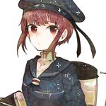  brown_eyes brown_hair clothes_writing hat itomugi-kun kantai_collection military_hat school_uniform short_hair solo white_background z3_max_schultz_(kantai_collection) 