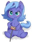  blue_eyes blue_fur blue_hair blush controller cub equine female feral friendship_is_magic fur hair horn horse mammal my_little_pony plain_background princess_luna_(mlp) sitting solo white_background winged_unicorn wings young zokkili 