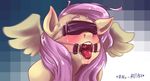  blindfold blush botasu-orichumo equine female fluttershy_(mlp) friendship_is_magic fur gag hair horse long_hair mammal my_little_pony open_mouth oral_begging pegasus pony ring_gag saliva solo sweat teeth tongue tongue_out wings yellow_fur 