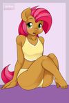  anthro anthrofied babs_seed_(mlp) blush clothing equine female freckles friendship_is_magic green_eyes hair horse human_feet kloudmutt looking_at_viewer mammal my_little_pony open_mouth pink_hair plantigrade pony sitting solo two_tone_hair 