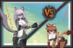  all_fours big_breasts breasts brown_fur cat_fight cleavage clenched_teeth clothed clothing confrontation female fur grey_eyes grey_fur hi_res looking_at_viewer navel okkusenman39 skimpy sofy_(okkusenman39) teeth torn_clothing weapon wounded yatzury_(okkusenman39) yellow_eyes 