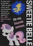  cub english_text equine female feral friendship_is_magic fur green_eyes hair half-closed_eyes hi_res horn horse mammal multi-colored_hair my_little_pony open_mouth pony poster skeptic-mousey solo sweetie_belle_(mlp) text two_tone_hair unicorn white_fur young 